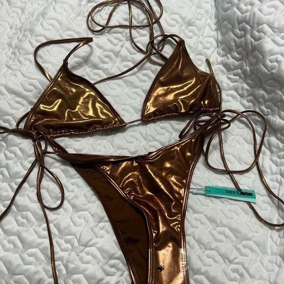 Fashion nova large high waisted dark gold two piece bikini nwt swim - Picture 4 of 8